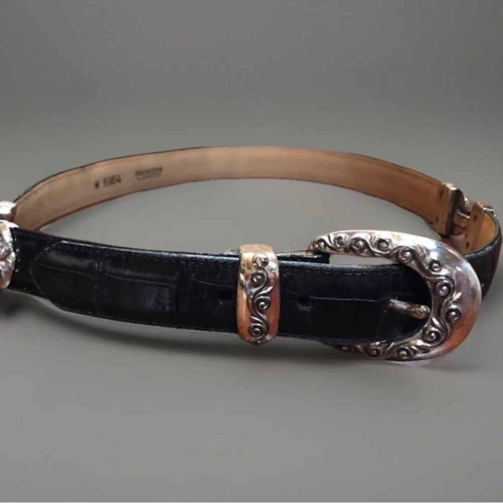 Vintage Brighton Black LEATHER w/Silver Hardware Buckle / Side Attachmen…